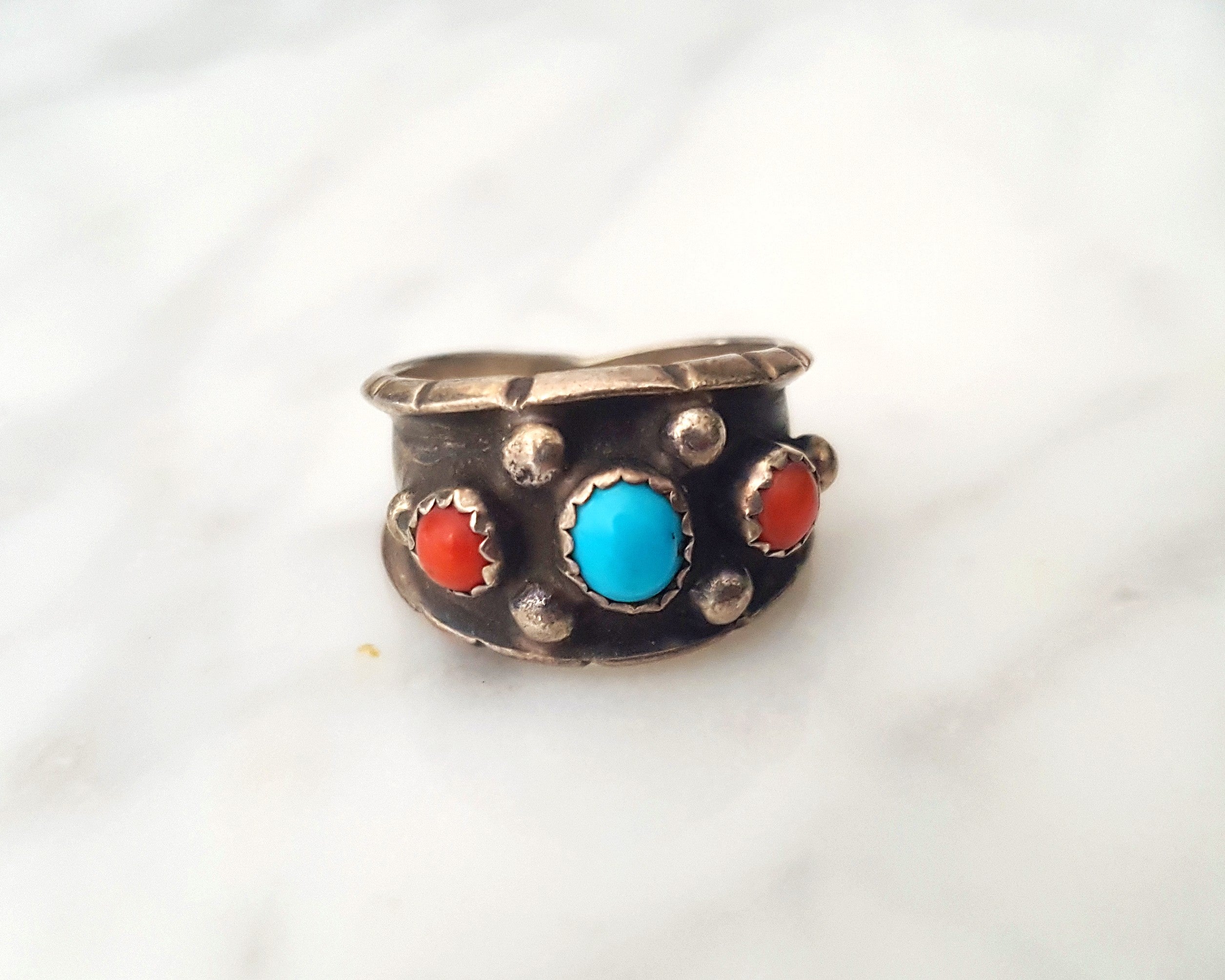 Zuni Turquoise Band Ring - Size 7.25 - Signed Milton Lasiloo