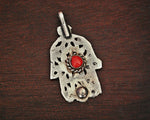 Antique Tunisian Hamsa Pendant with Coral