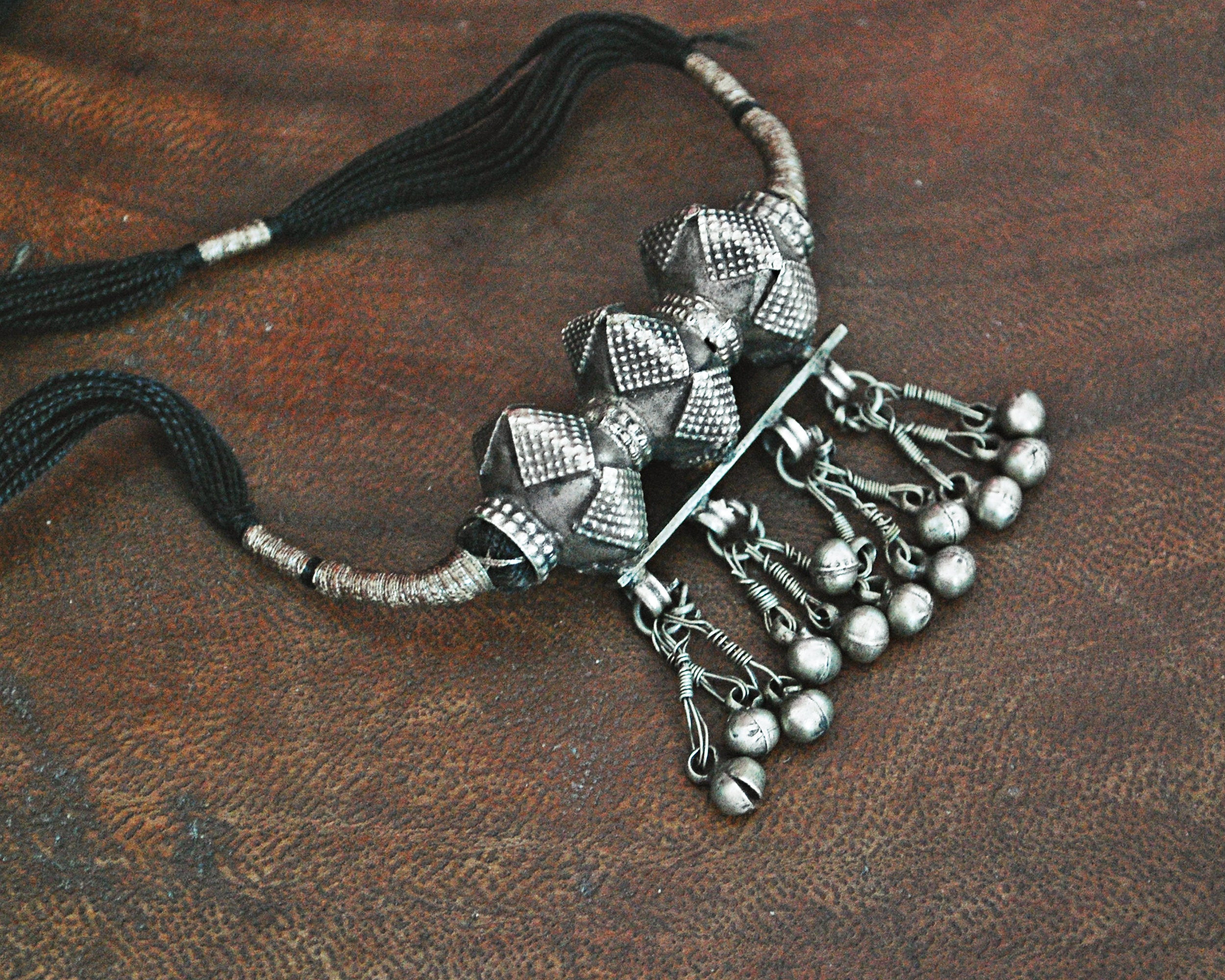 Tribal Gujarati Silver Necklace on Cotton Cord