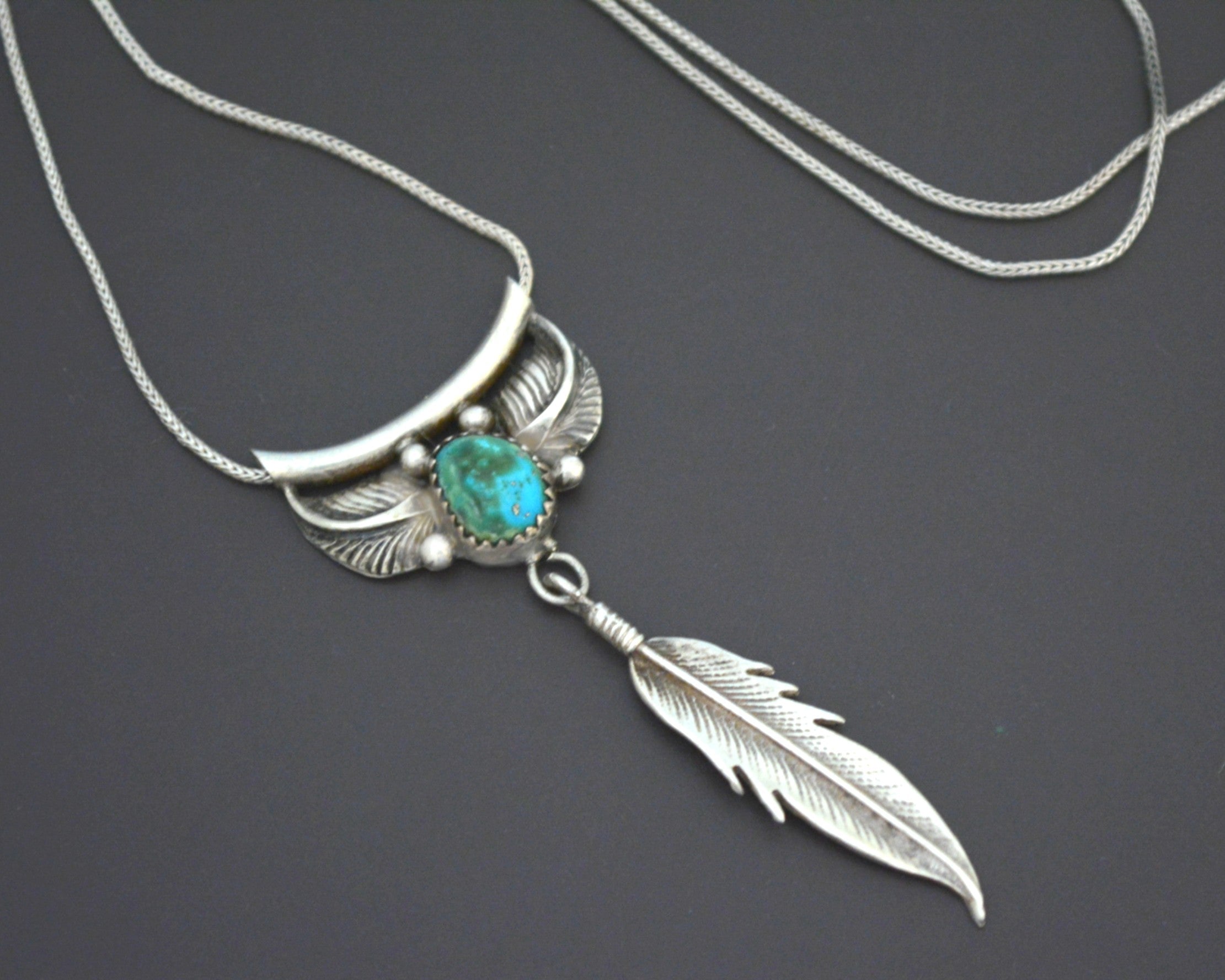 Reserved for A. - Navajo Turquoise Feather Necklace - Signed