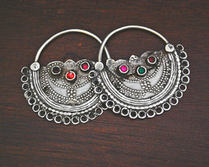 Antique Afghani Hoop Earrings with Glass