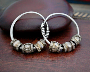 Ethnic Hoop Earrings with Gilded Beads from Indonesia