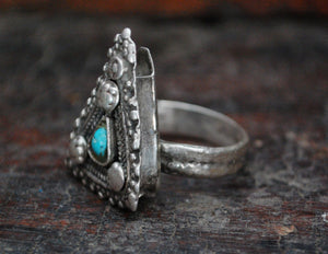 Antique Afghani Silver Ring with Turquoise - Size 8