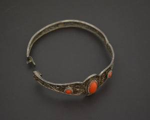 Berber Filigree Coral Bracelet - Hinged