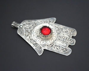 Large Hamsa Pendant with Red Glass