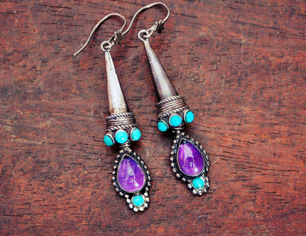 Amethyst Turquoise Earrings from India