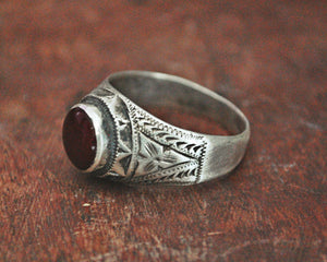 Afghani Old Silver Carnelian Ring - Size 10.5