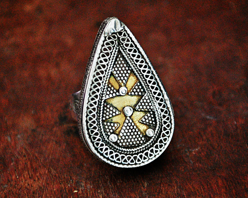 Openable Box Kazakh Tribal Silver Ring with Gold Gilding