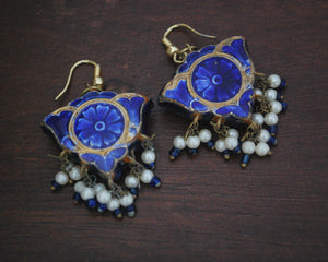 Indian Lacquer Earrings with Blue Enamel