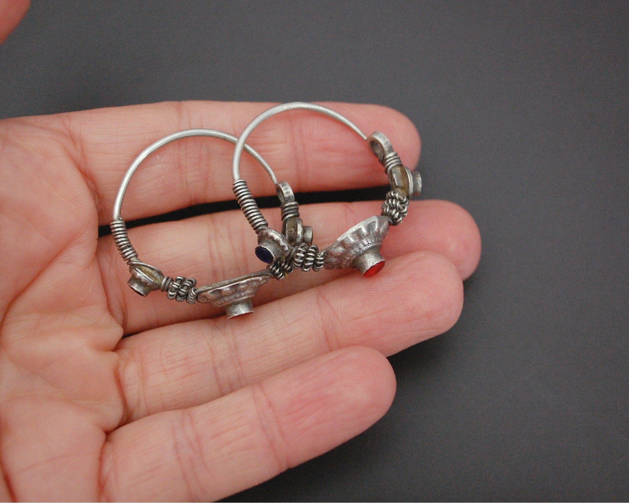 Afghani Tribal Hoop Earrings with Glass