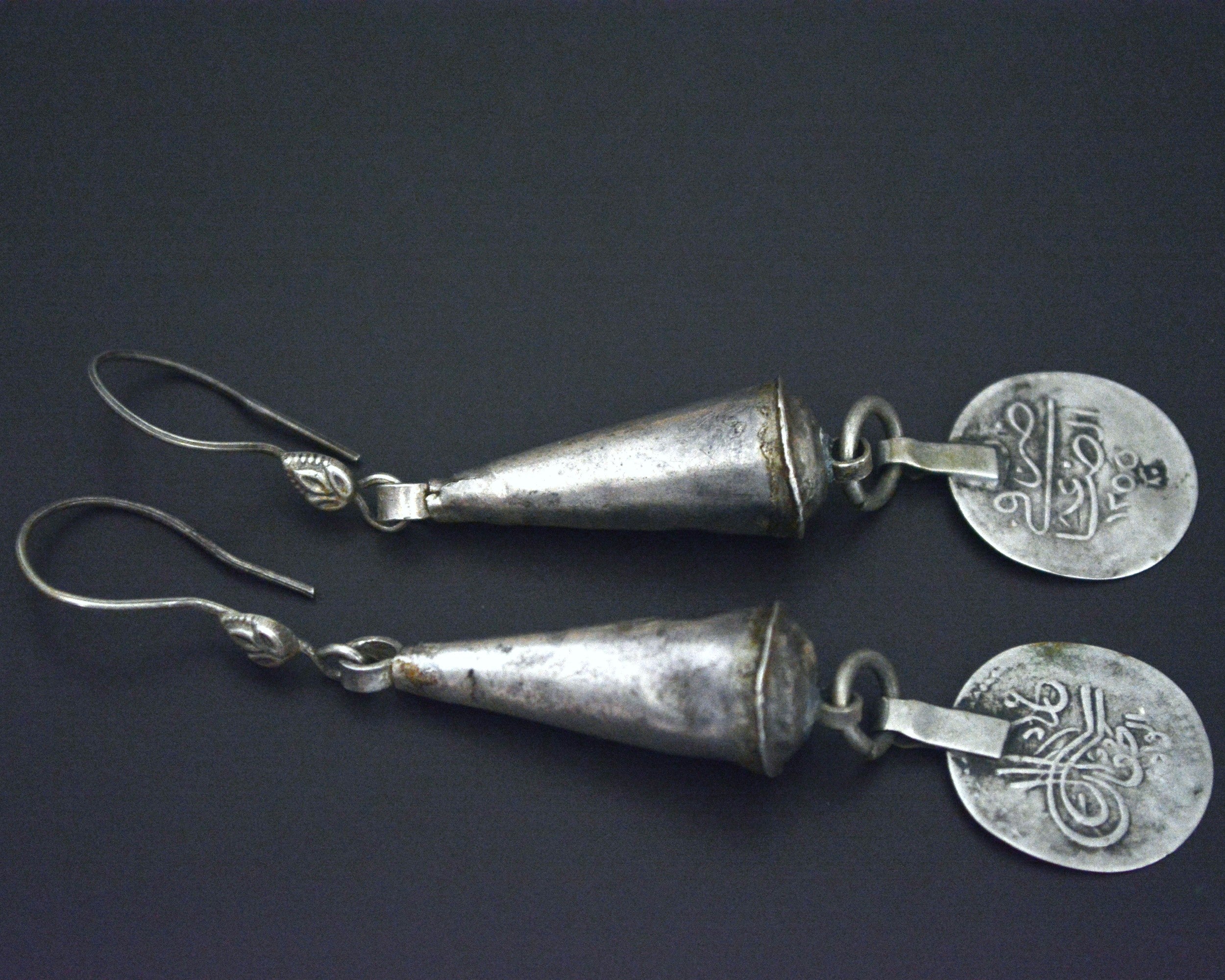 Berber Cone Dangle Earrings with Bedouin Coins