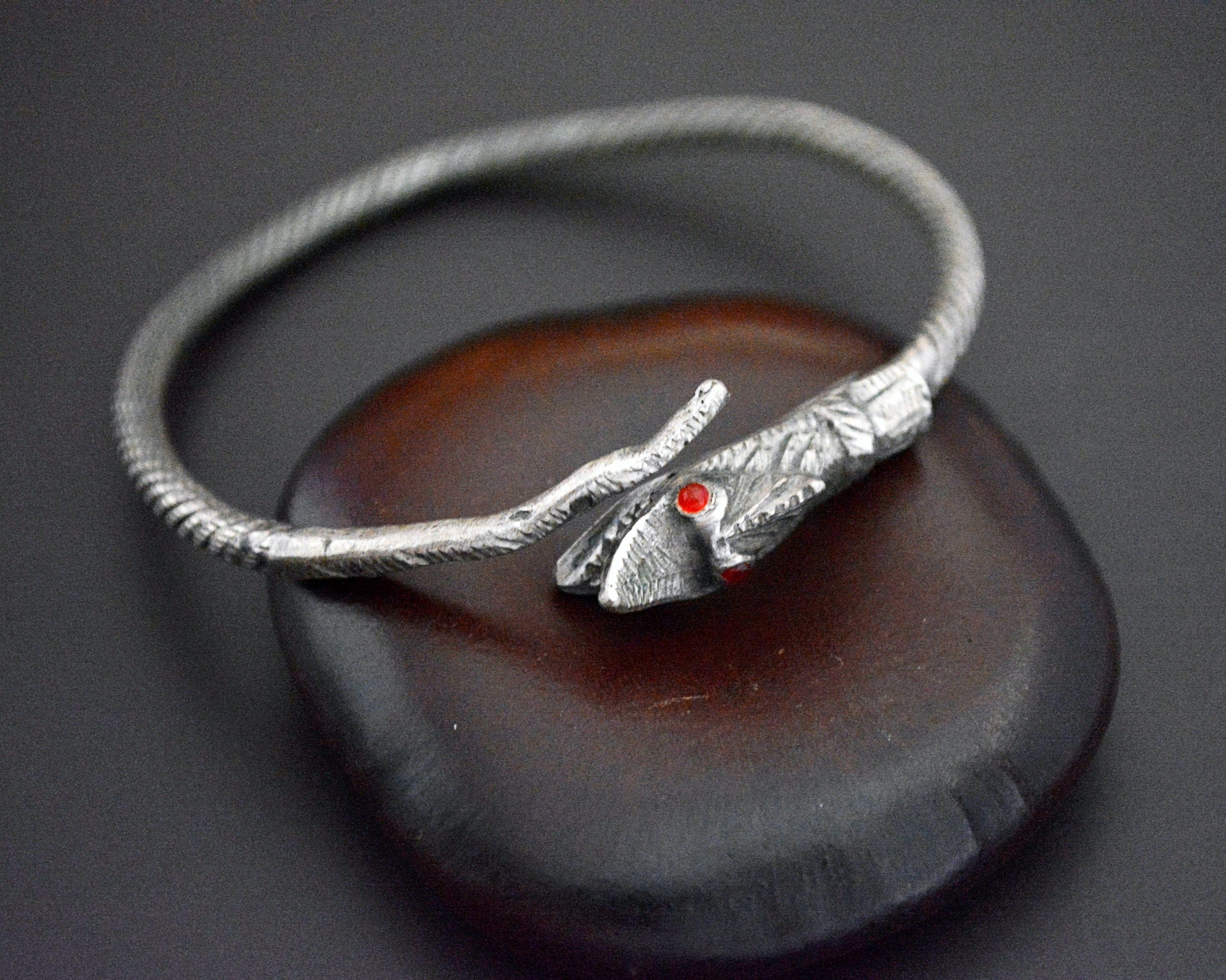 Old Silver Dragon Bracelet with Red Eyes