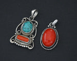 Set Nepali Turquoise Coral Pendants - Set of Two