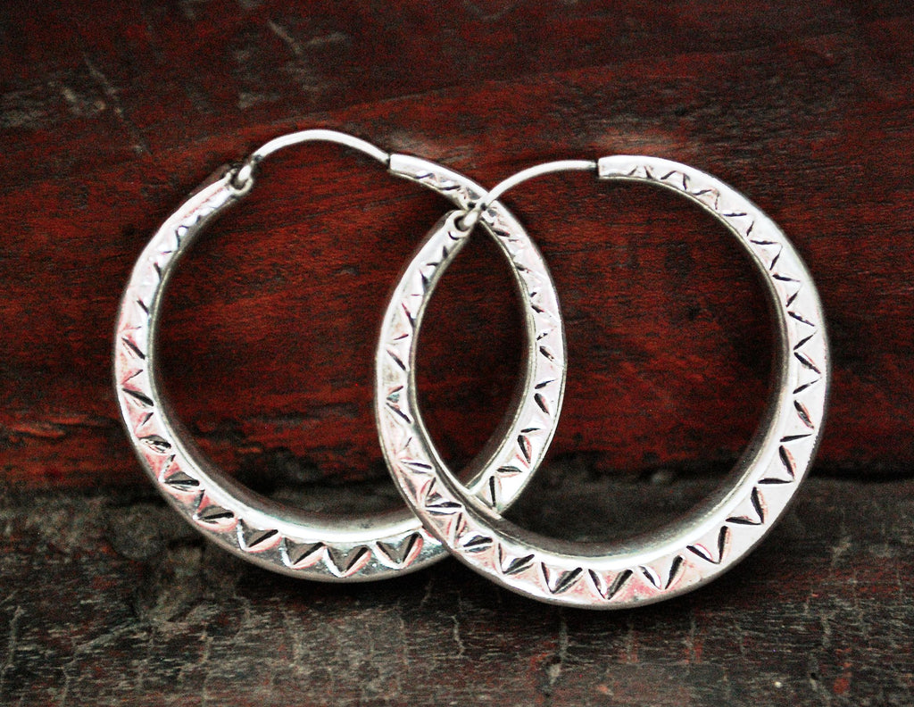 Ethnic Hoop Earrings with Zigzag - LARGE