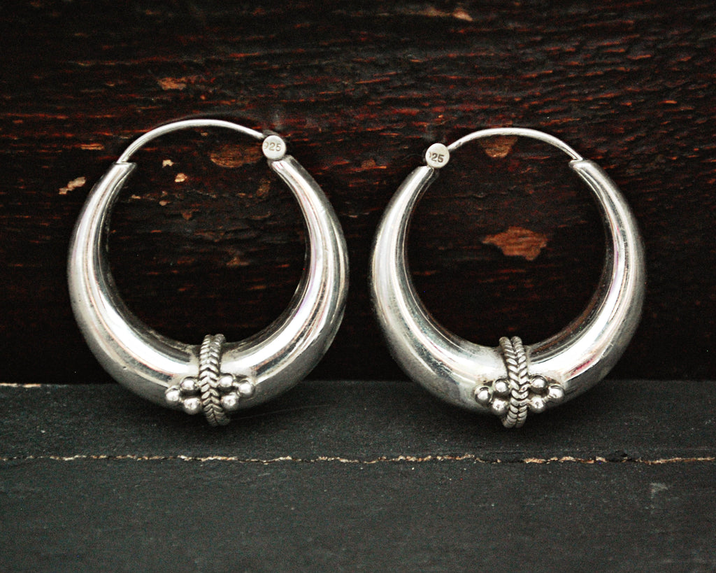 Ethnic Sterling Silver Hoop Earrings - MEDIUM