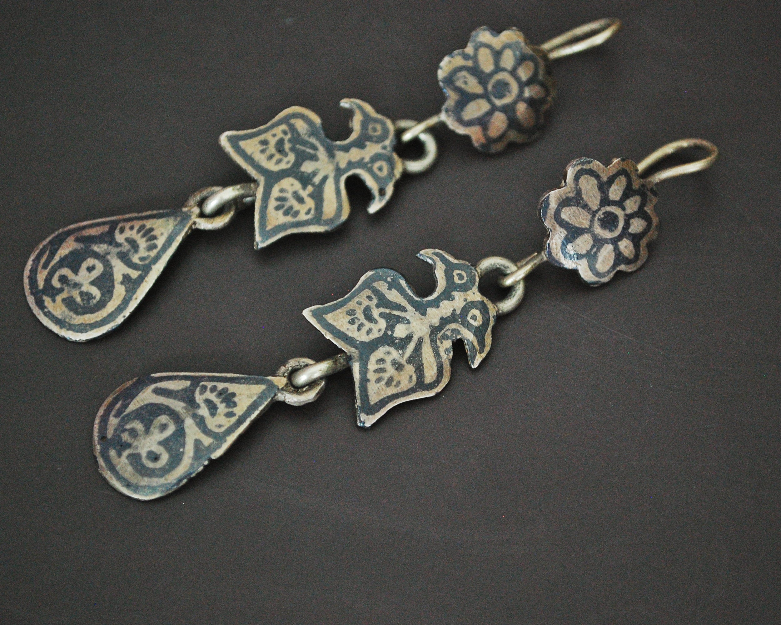 Vintage Kuchi Niello Earrings from Afghanistan Pakistan