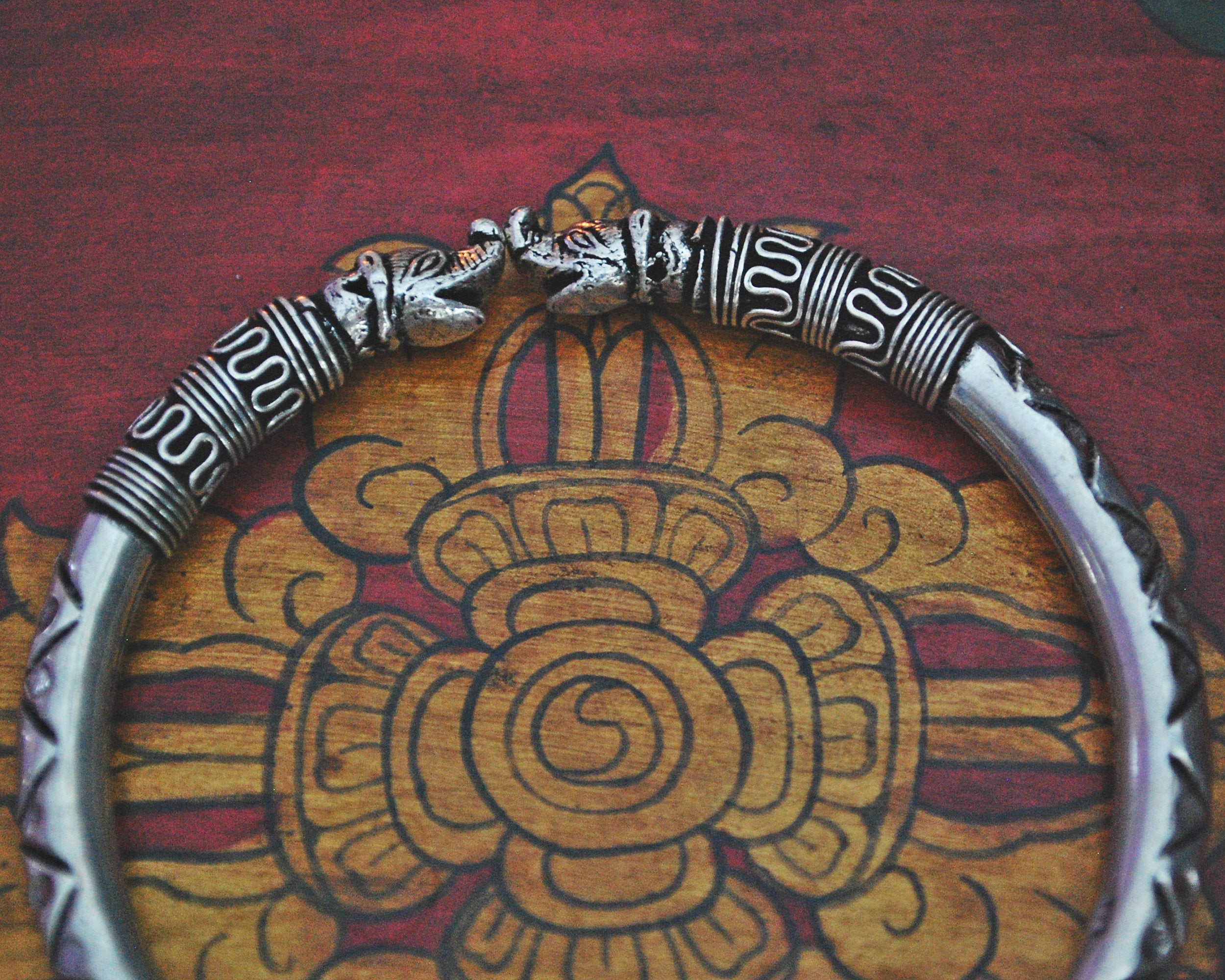 Ethnic Silver Elephant's Head Bracelet from India