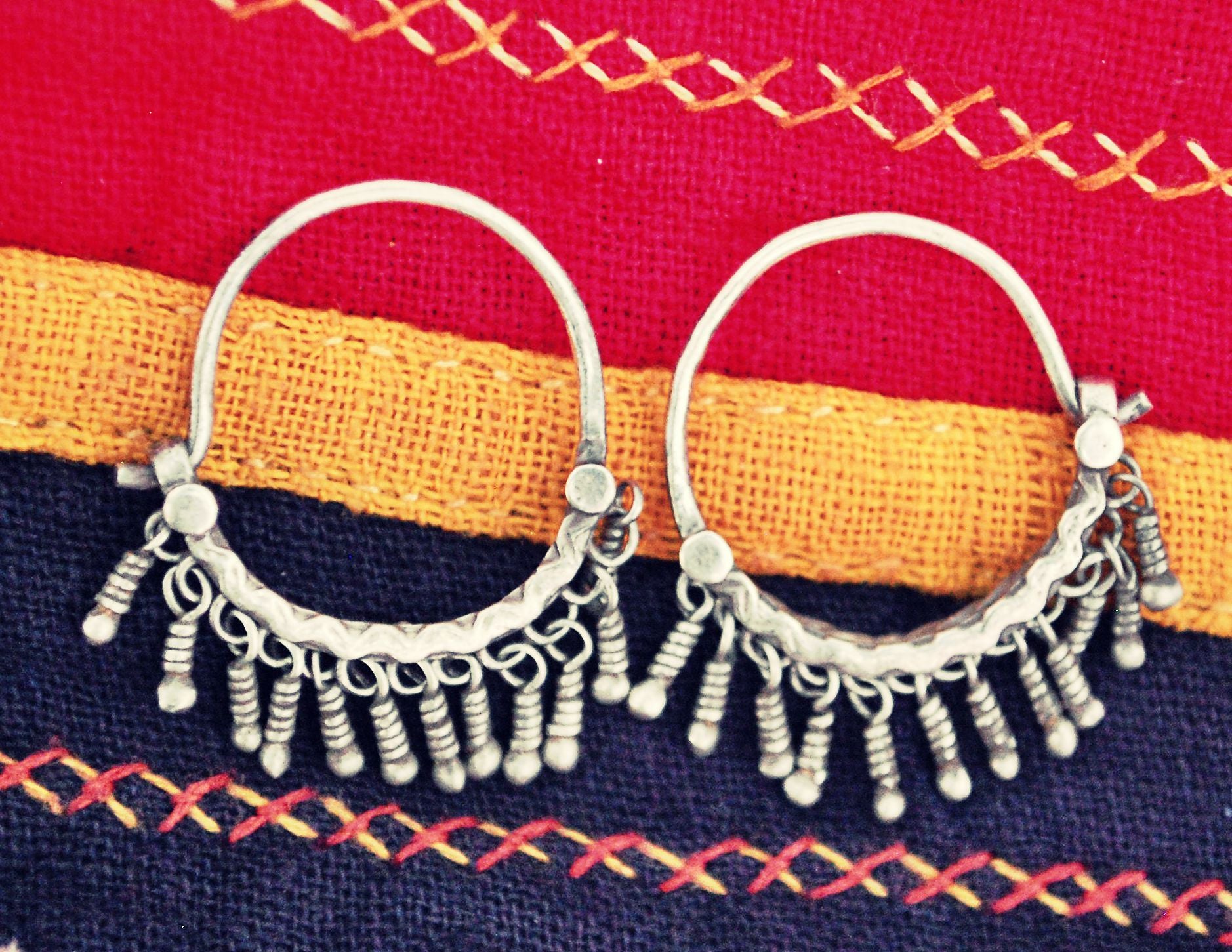 Afghani Hoop Earrings with Tassels