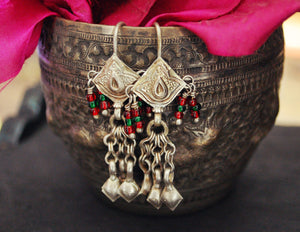 Afghani Tassel Earrings with Glass Stones