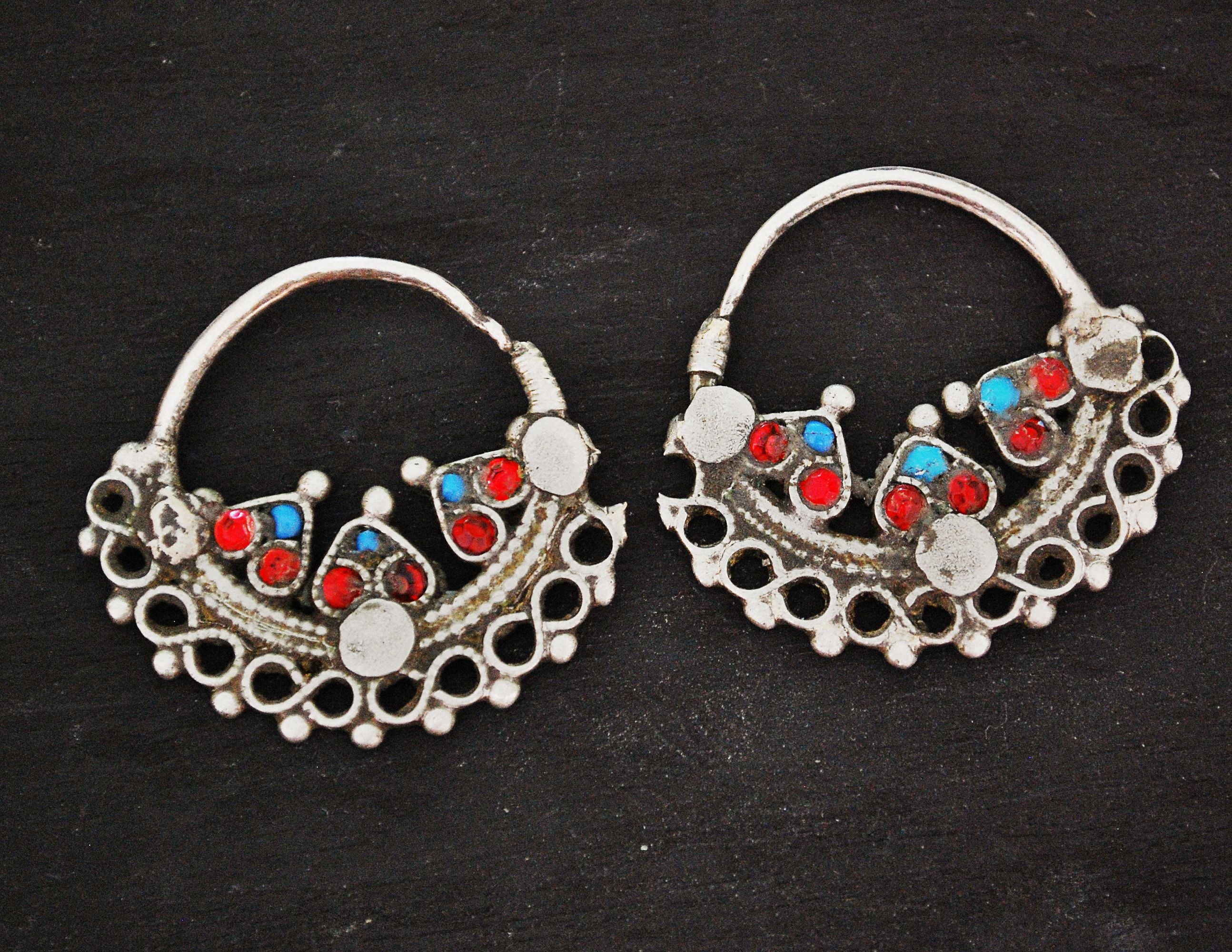 Antique Afghani Hoop Earrings with Glass