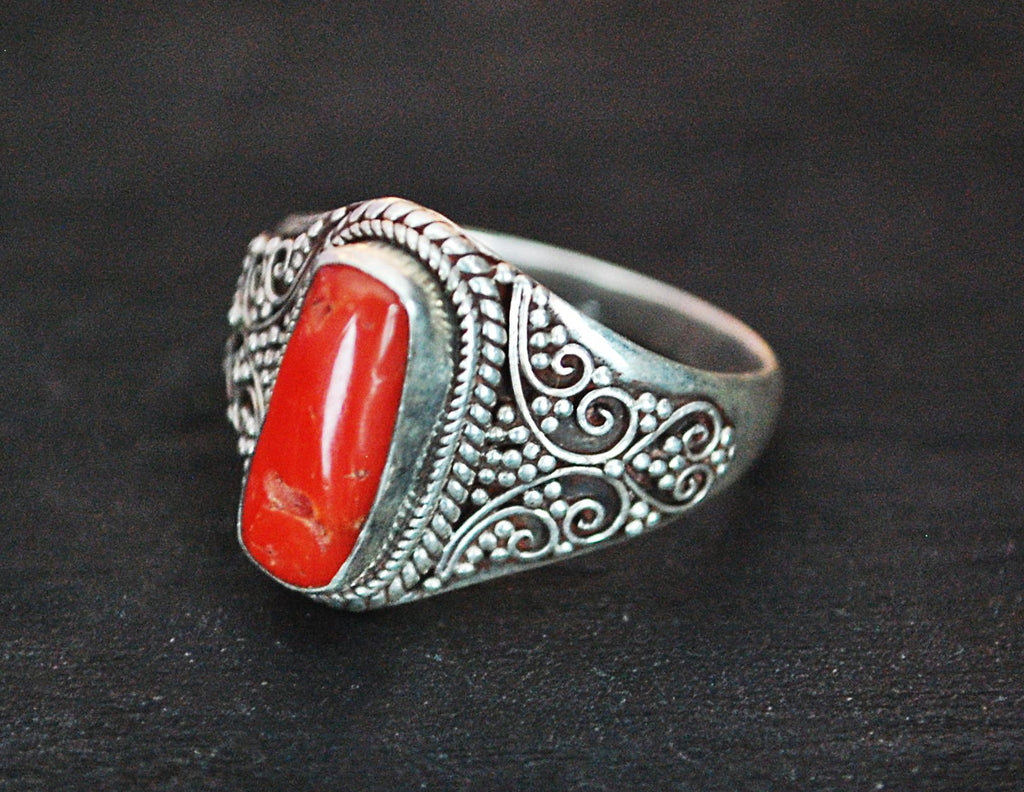 Ethnic Nepali Coral Ring - Size 8.5