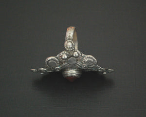 Afghani Tribal Silver Ring with Red Glass - Size 9