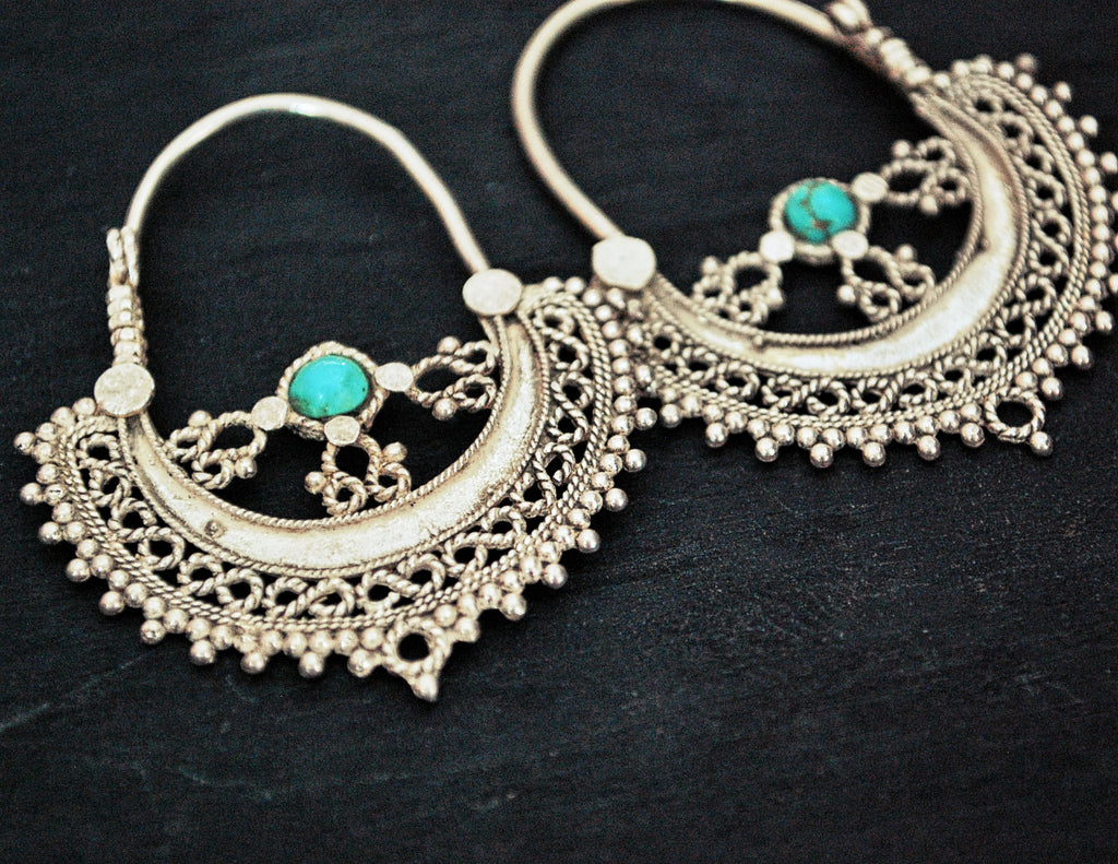 Antique Afghani Hoop Earrings with Turquoise