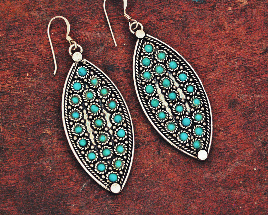 Ethnic Turquoise Dangle Earrings from India