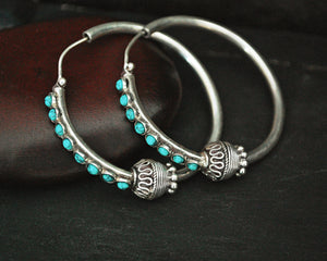 Ethnic Hoop Earrings with Turquoise