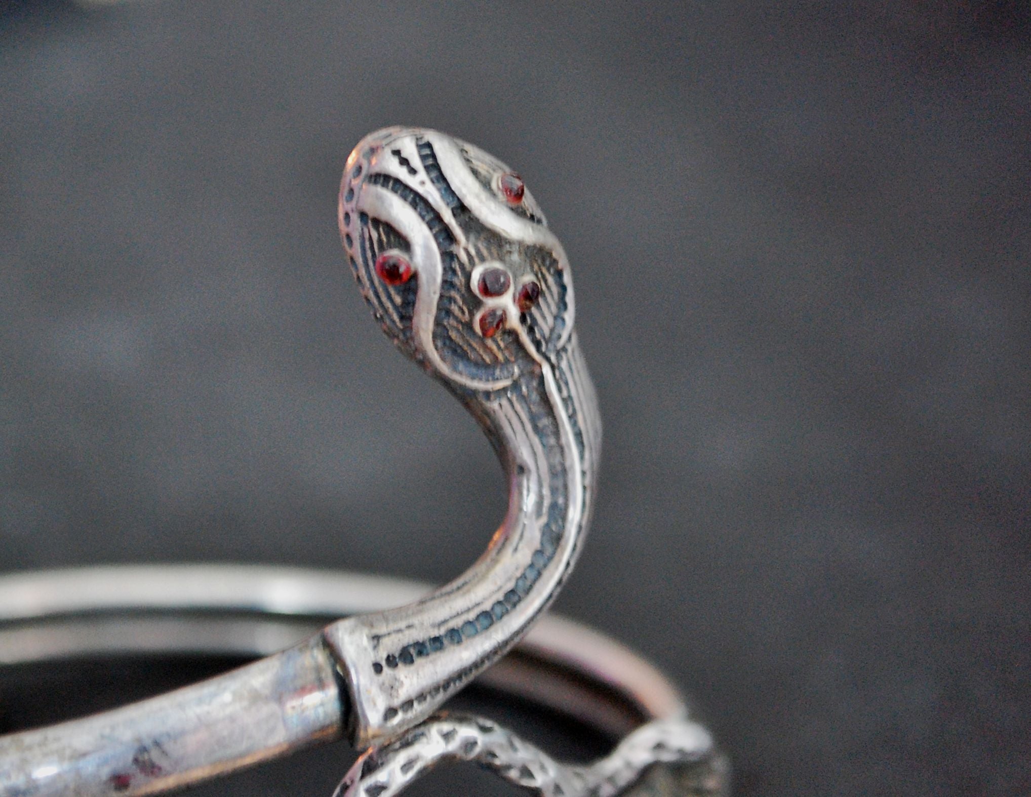 Vintage Snake Bracelet with Garnets