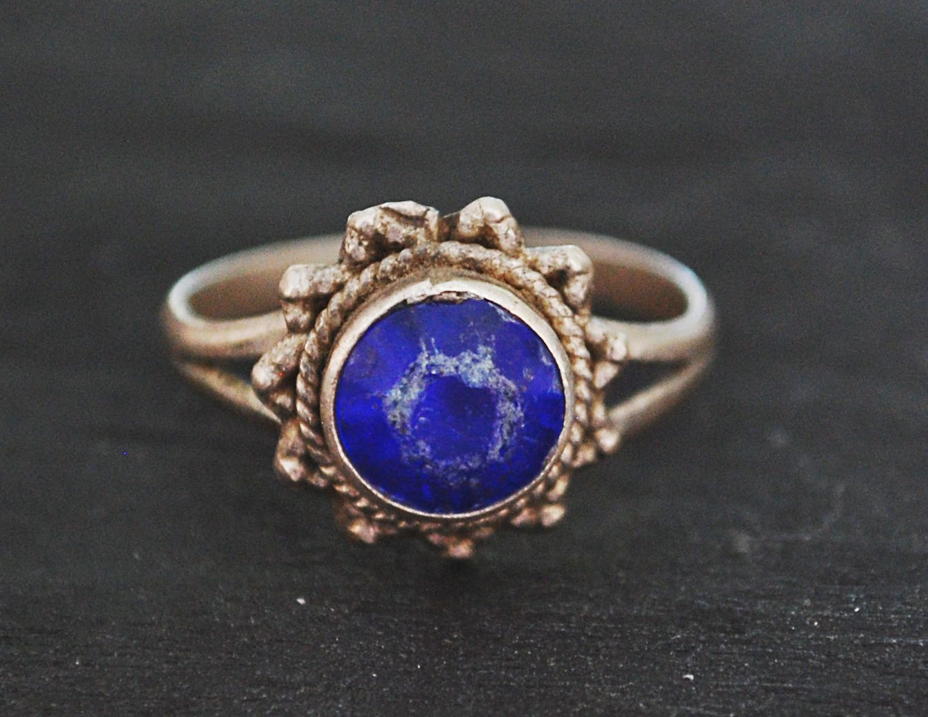 Ethnic Blue Glass Ring from India - Size 8.5