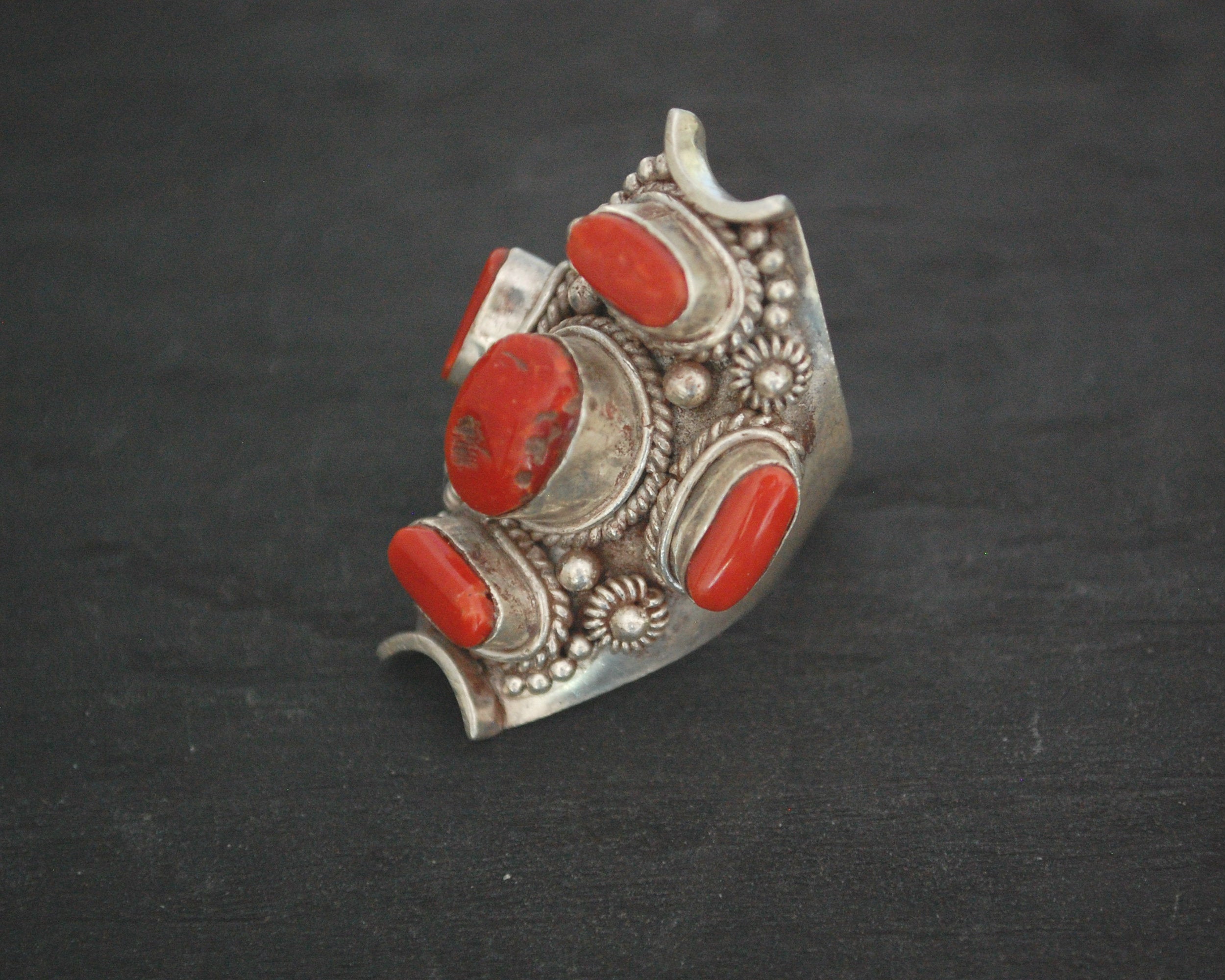 Large Nepali Coral Saddle Ring - Size 8.5