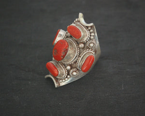 Large Nepali Coral Saddle Ring - Size 8.5