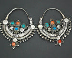 Antique Afghani Hoop Earrings with Turquoise and Coral