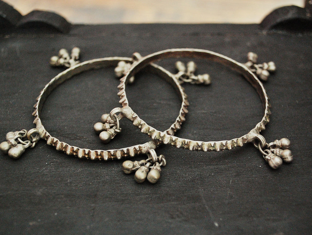 Rajasthani Silver Bracelet with Bells - SMALL