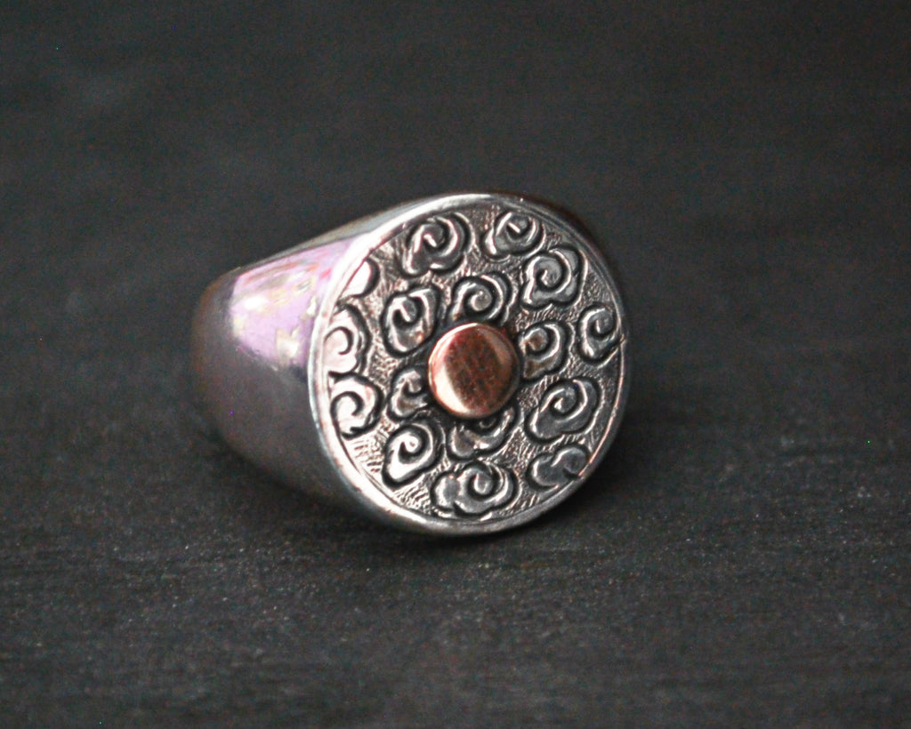 Vintage Heavy Silver and Rosé Gold Nepali Ring