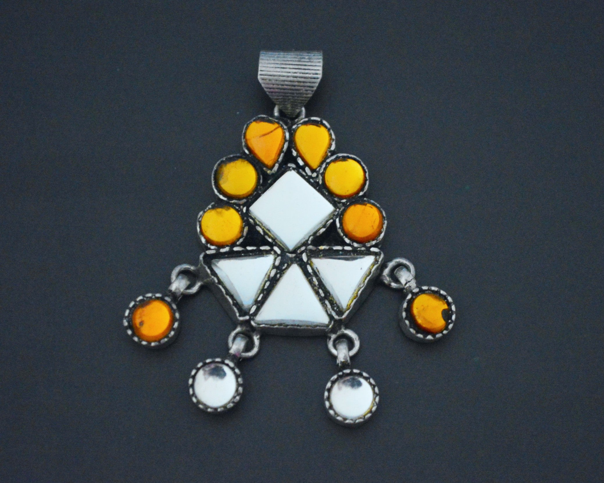 Rajasthani Silver Amulet with Glass Inserts