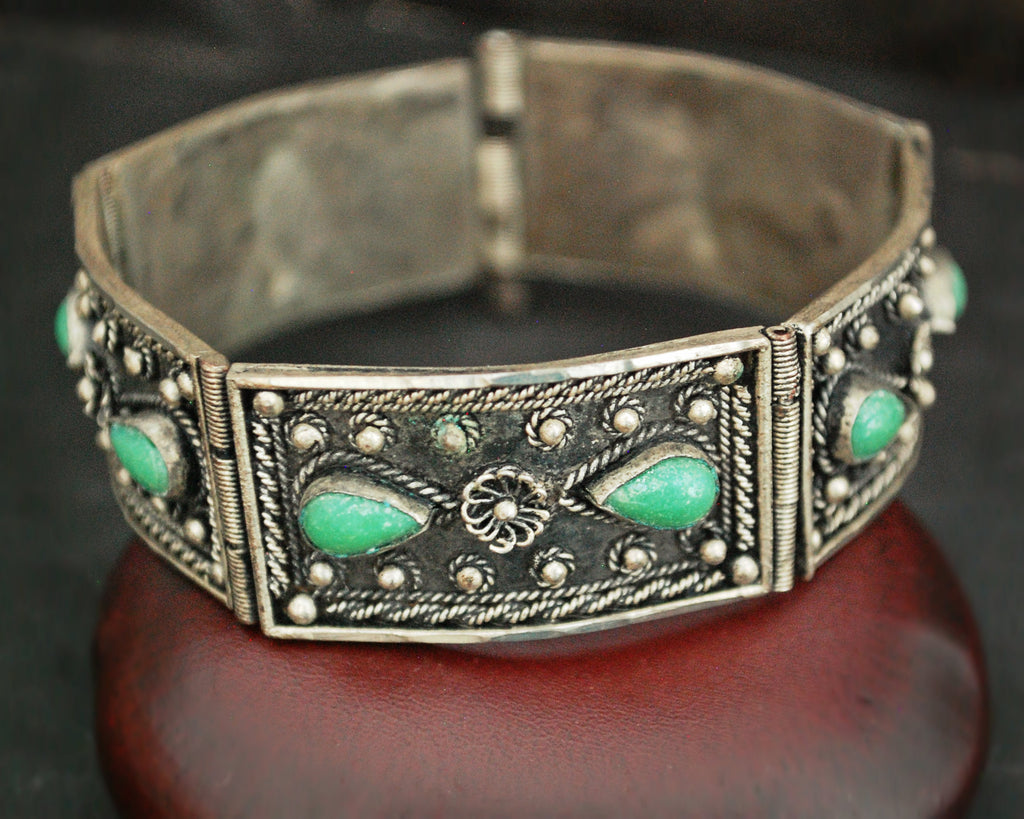 Ethnic Filigree Link Bracelet with Green Stones