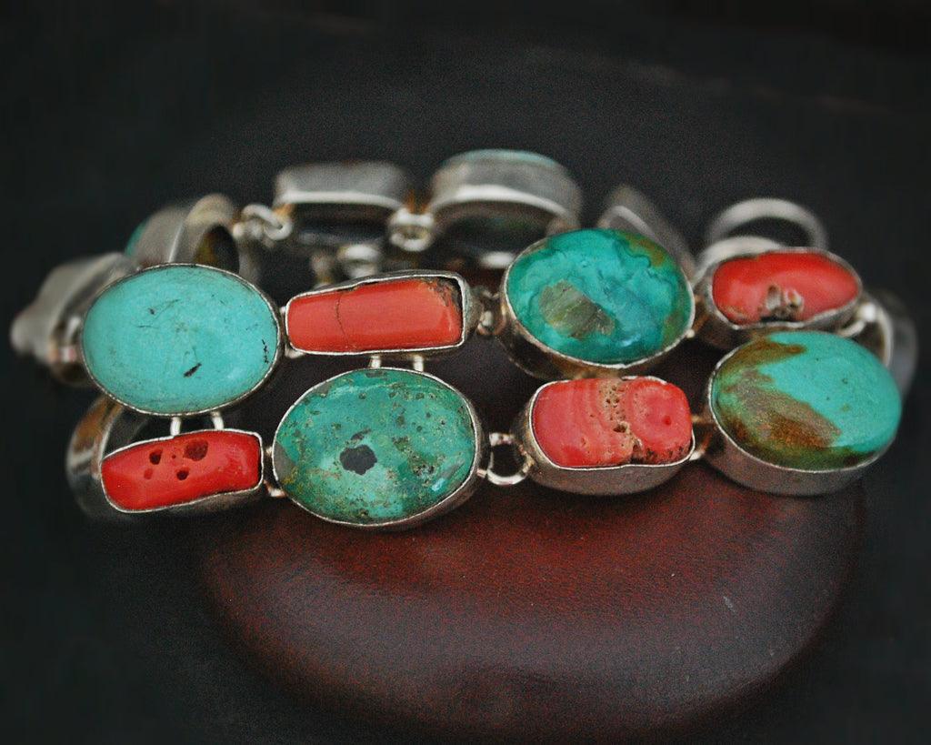 Ethnic Coral Turquoise Link Bracelet