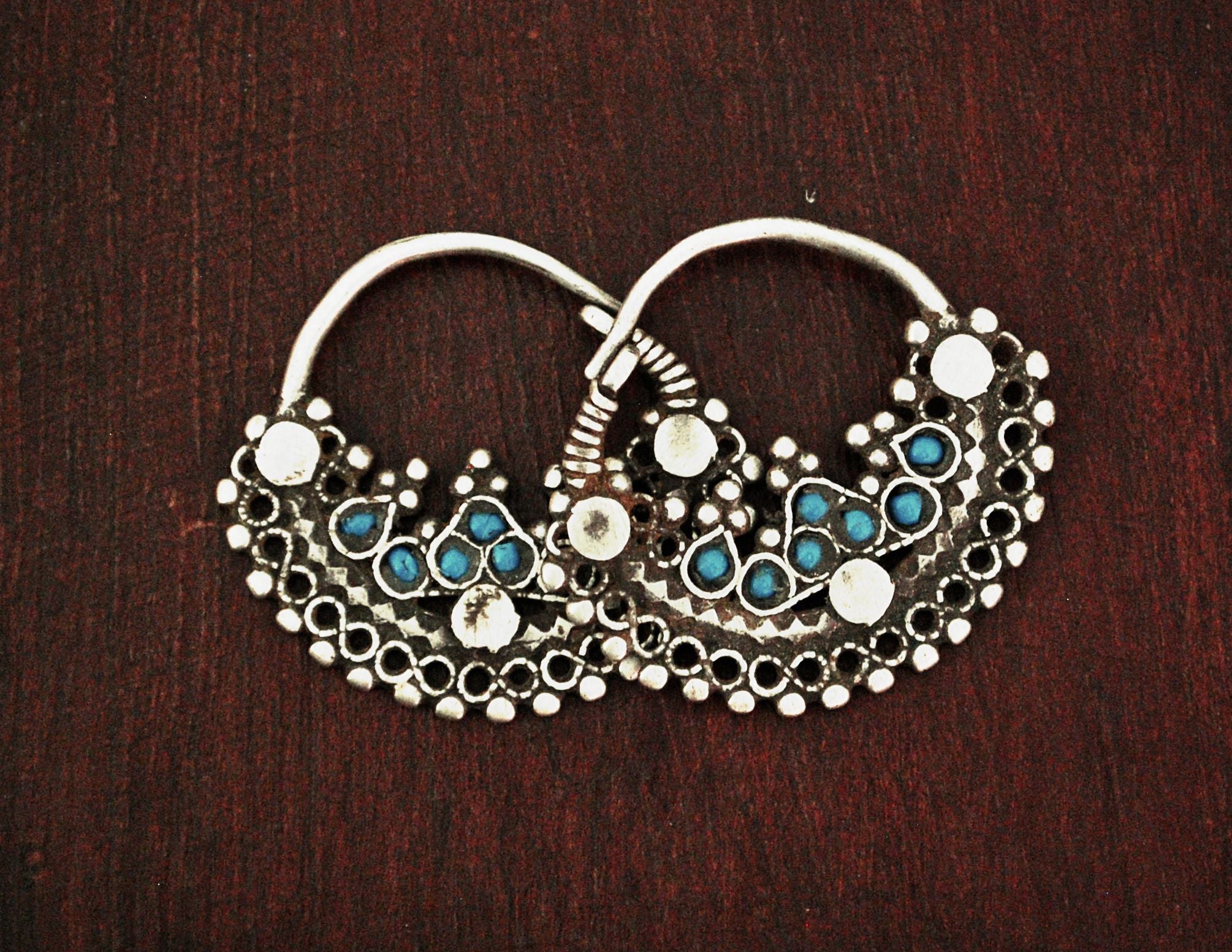 Antique Afghani Hoop Earrings with Turquoise