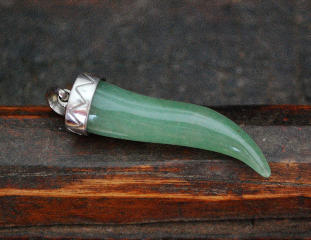 Jade Tooth Shaped Silver Cap Pendant