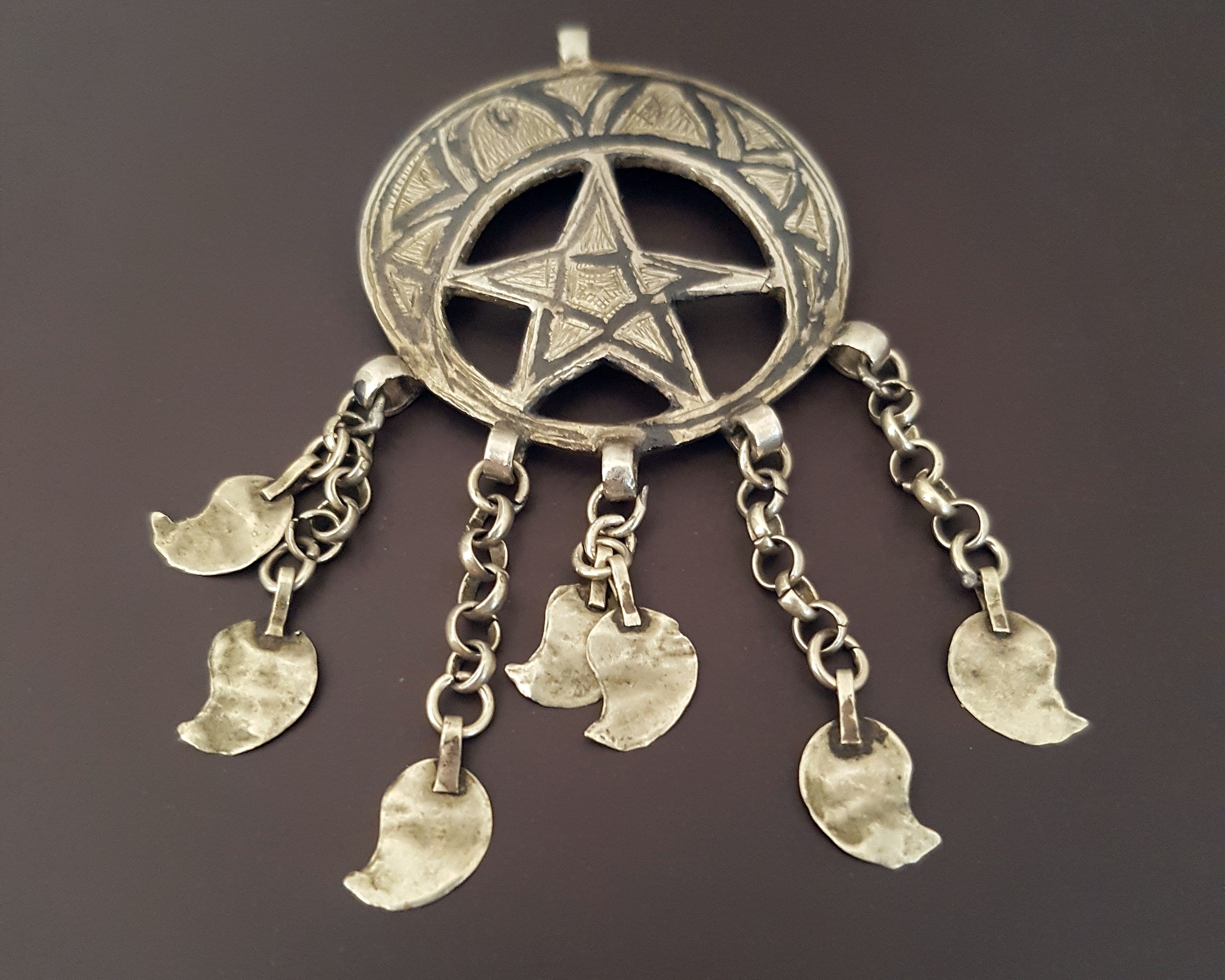 Old Caucasian Niello Pendant with Dangles