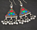 Afghani Earrings with Glass and Bell Dangles