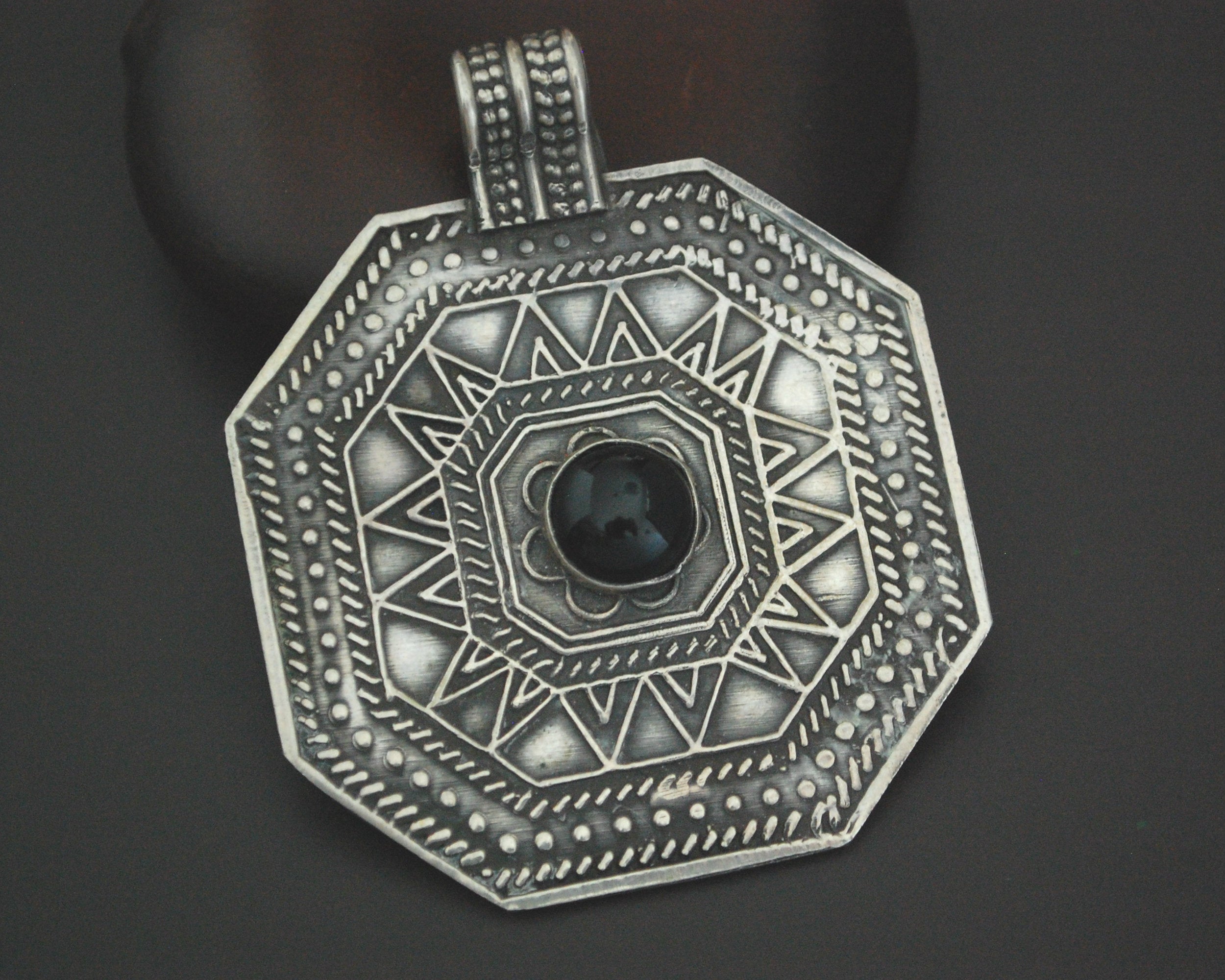 Large Silver and Onyx Amulet Pendant