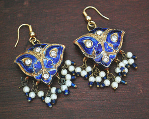 Indian Lacquer Earrings with Blue Enamel