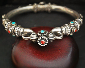 Indian Silver Bracelet with Turquoise and Coral