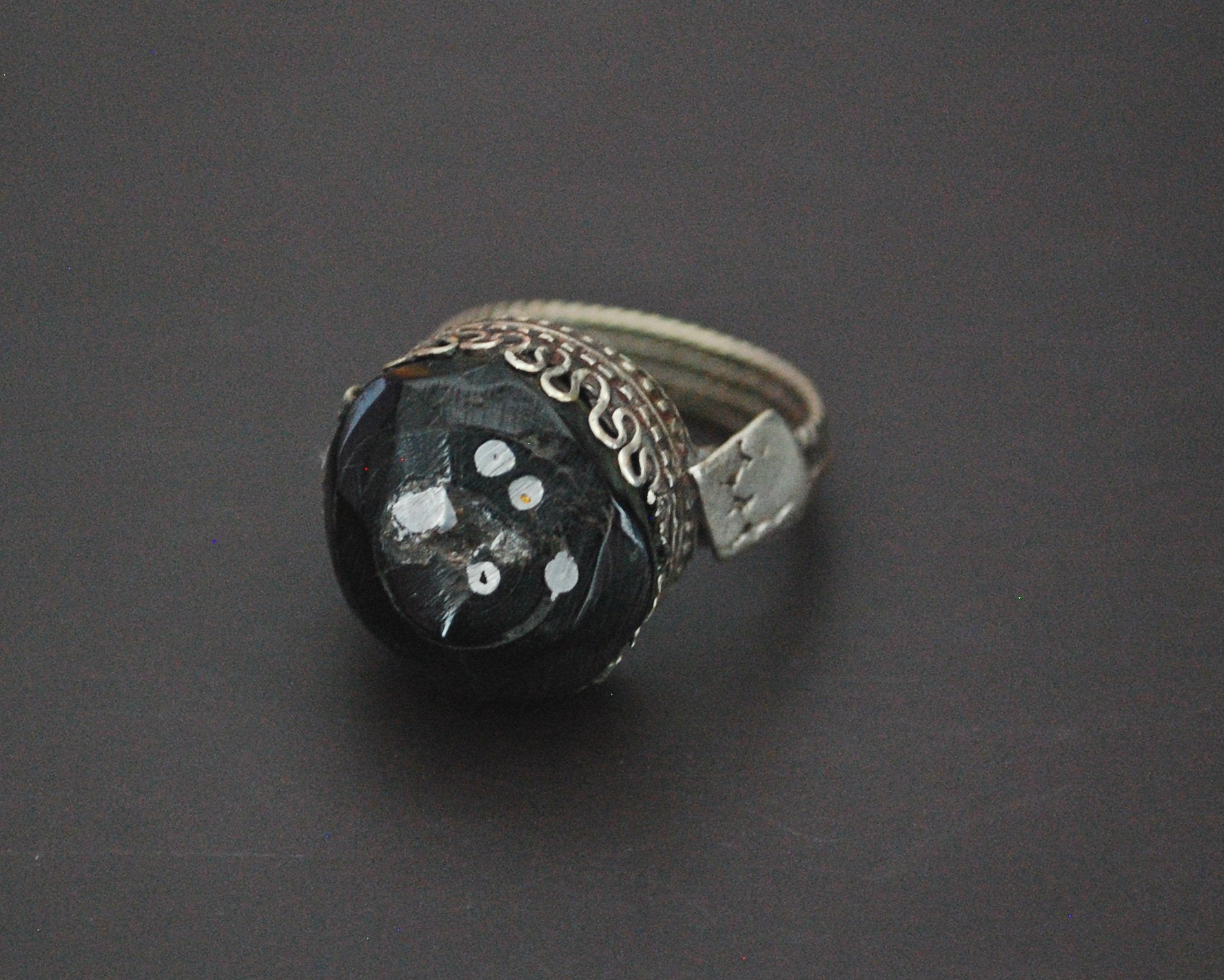 Yemeni Bedouin Black Coral Ring - Size 7.5