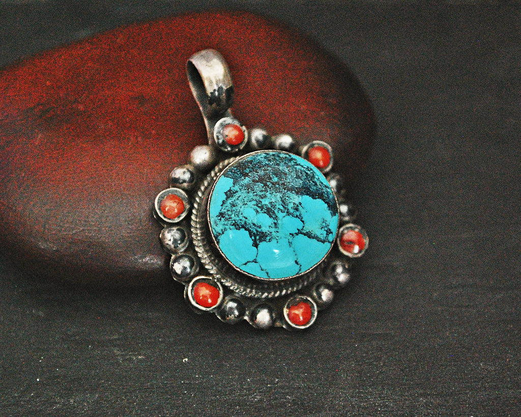 Nepali Turquoise Coral Pendant