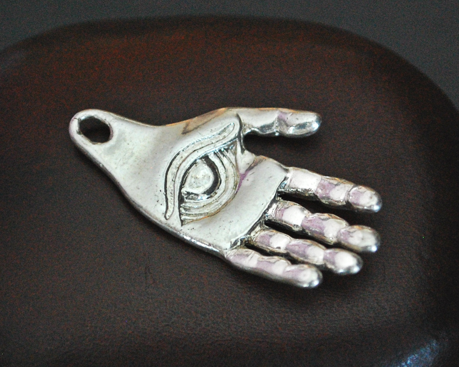 Solid Silver Hand and Eye Pendant