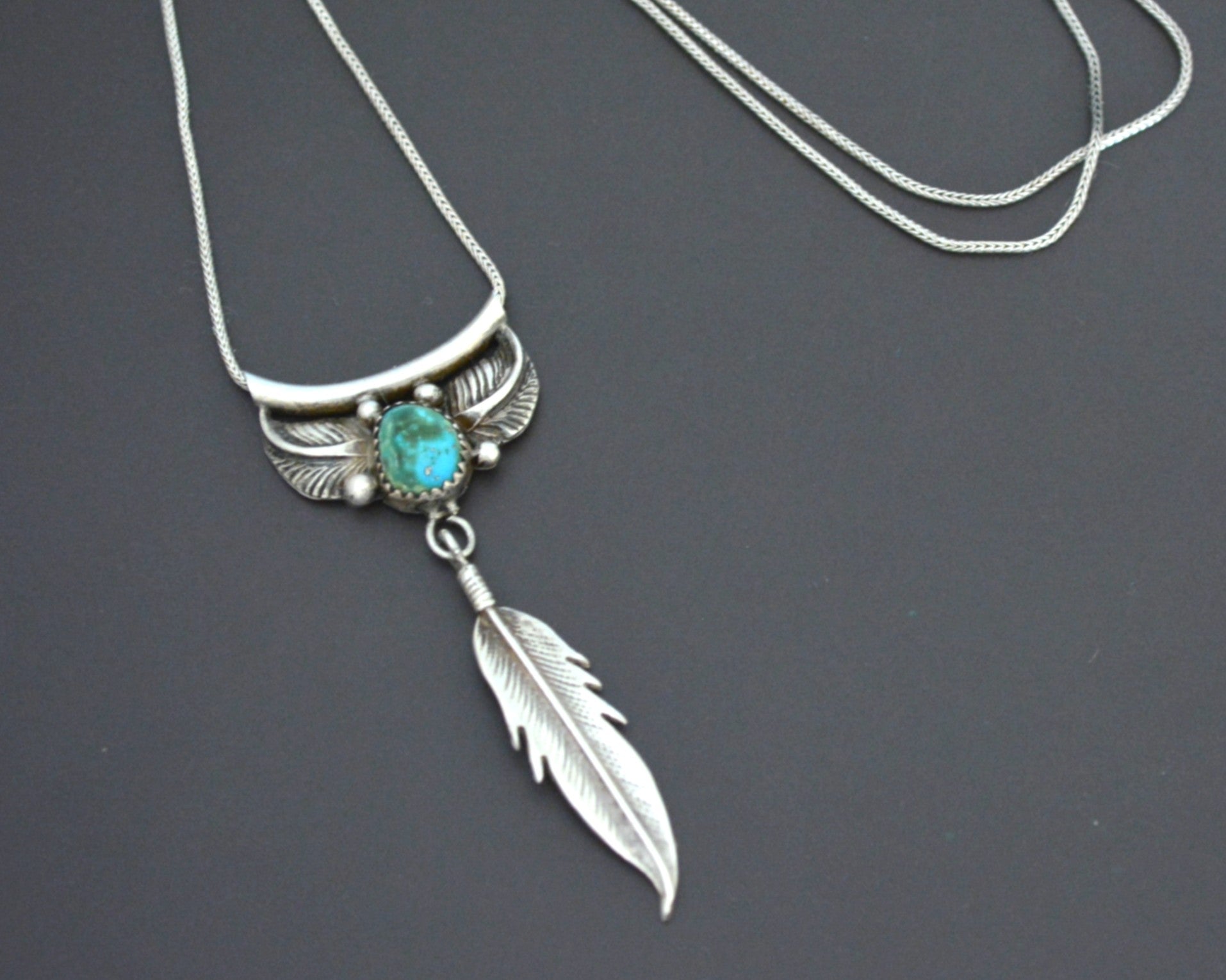 Reserved for A. - Navajo Turquoise Feather Necklace - Signed